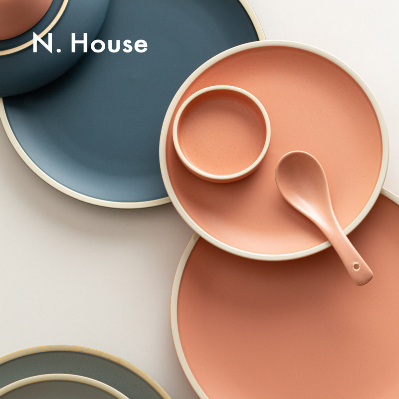 N House Morandi Ceramics Plate Dishes Home Day Style Nets Red Disc creative Size discs