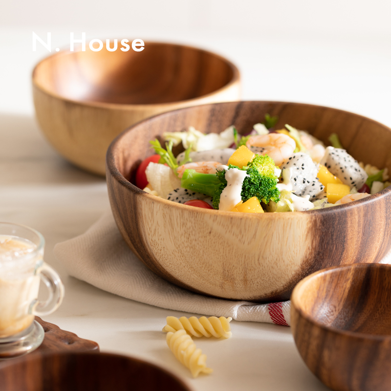 N House Acacia wood Japanese solid wood bowl Household ins wind eating bowl Dessert bowl Large soup bowl