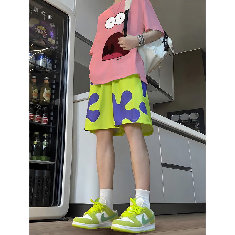 Patrick Star Shorts for Men, Summer American High Street Basketball Sports Casual Set, Quick-Drying Five-Point Ice Silk Beach Pants