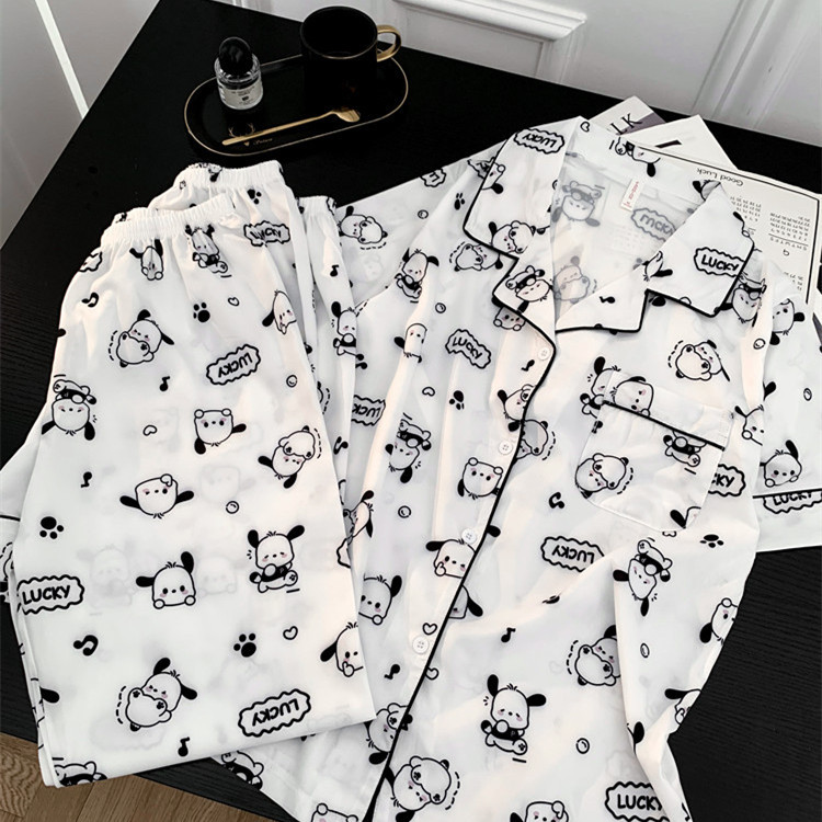 Couple Pajamas for Women, Summer Ice Silk Thin Short-Sleeved 2026 New Cute Cartoon Summer Men's Home Wear Set