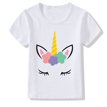 New children cotton T-shirt cute smiley unicorn print short sleeve t shirt boys and girls wild white top