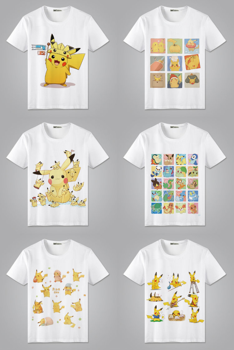 Pokemon Pokemon Pokémon Pikachu Phim Hoạt Hình Anime T-Shirt Nam và Nữ Sinh Viên Ngắn Tay Áo những hình dán cute