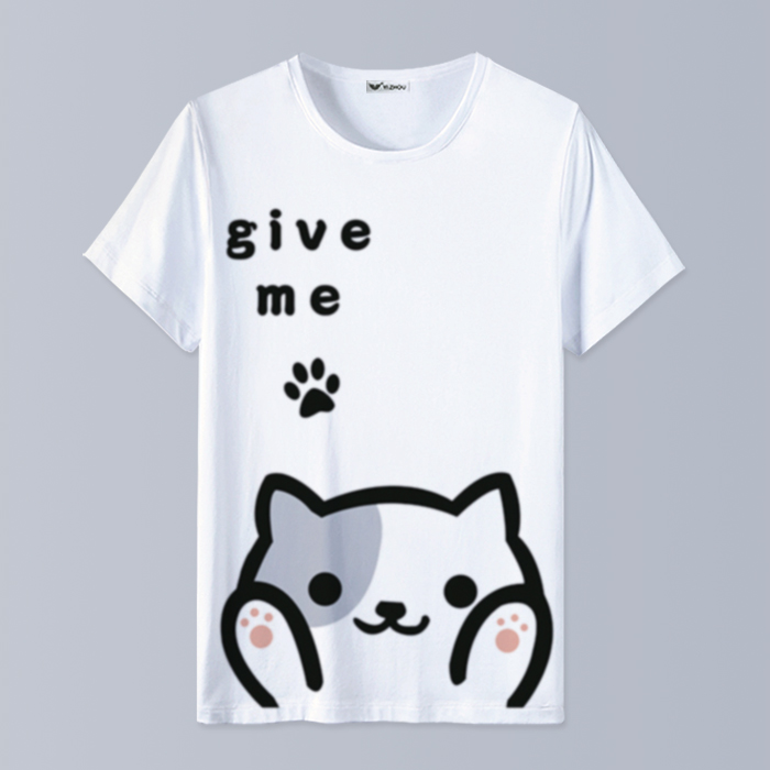 Mèo Sân Sau T-Shirt Ngắn Tay Áo Phim Hoạt Hình Dễ Thương Demi Anime Khoảng Hai Nhân Dân Tệ Quần Áo Nam Giới và Phụ Nữ Tops Mùa Hè sticker cute đồ ăn