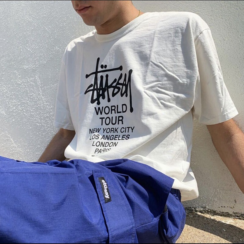 Stussy Solid Tour Stussy World Tour Trendy Casual T-Shirt Loose Unisex Limited Short Sleeve Stussy Solid Tour Stussy World Tour Trendy Casual T-Shirt Loose Unisex Limited Short Sleeve