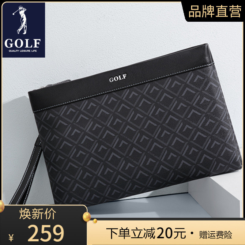 Golf Hands Bag Men's Large Capacity Casual Business Envelope Bag Soft Leather Hand Grip Leather Bag Retro Old Flower Handbag-Taobao