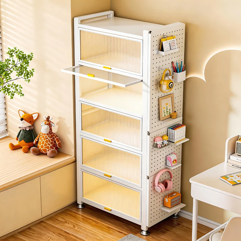 Steel Bookshelf with Doors, Dustproof Children's Bookcase, Wall-Mounted Floor-Standing Home Living Room Storage Cabinet, Iron Display Storage Cabinet