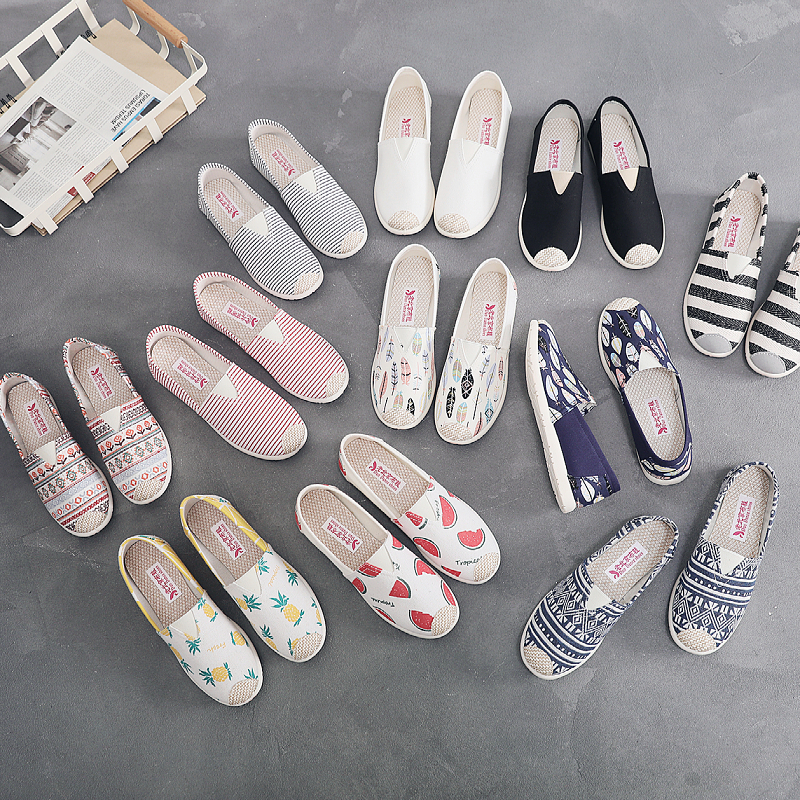 25 春夏新作 北京布靴 シングルシューズ レディース ワンステップ 怠け者靴 滑り止め ソフトソール 通気性 漁師 キャンバスシューズ