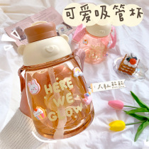 Tons of barrels of water glass female students cute cartoon portable large capacity big belly water glasses plastic straws cups Donton barrels