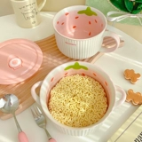 Симпатичная мгновенная лапша чаша керамическая общежития для общежития личное новое использование работы с рисовой миской с двойными ушами накрыть фарфоровую миску