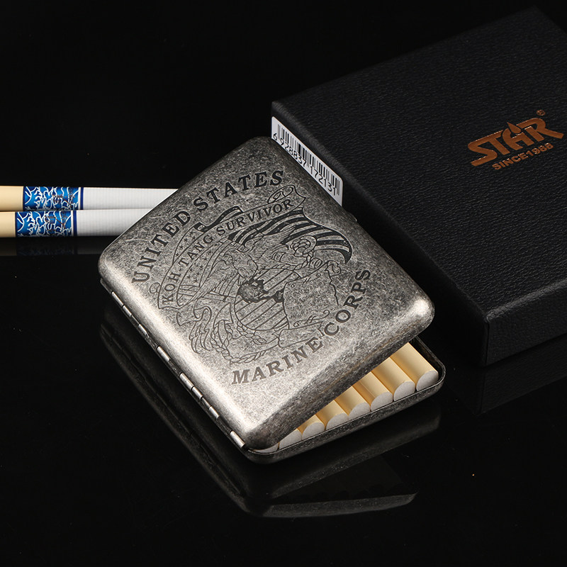 US Navy Tobacco Box 16 Loaded Incense Smoking Boxes Ultra Thin Pure Copper Metal Smoke Clips Creative Men's Tobacco Box