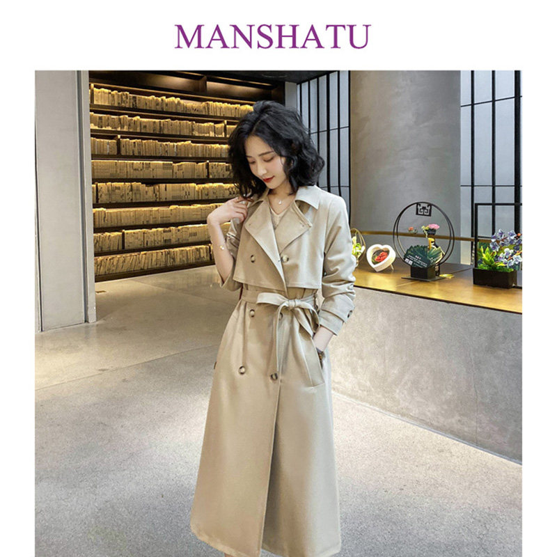 Wind coat Women's medium long version 2022 Spring new Korean version of pure color swarm coat high end temperament jacket tide