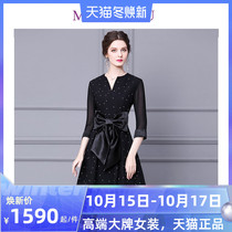French vintage dress womens long dress 2021 spring new Hepburn wind polo point one step step dress fashion small dress