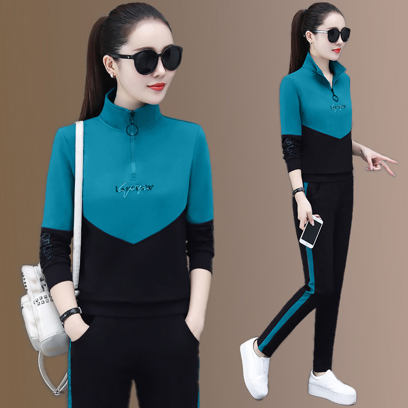 2022 New Sports Suit Women's Spring Autumn Fashion Collage Loose Foreign Pie Running Suit Casual Two-piece Style