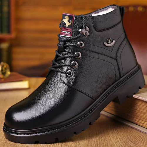 Кожаная зимняя утепленная высокая обувь, кожаные сапоги, воловья кожа, 2023, из натуральной кожи