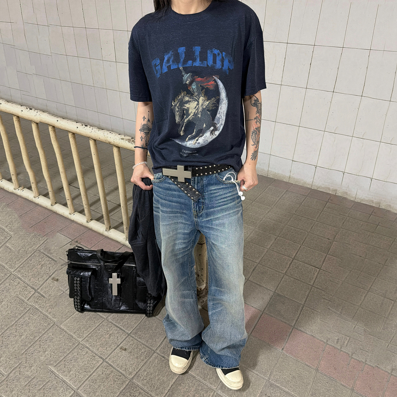 Sinonome 13oz All-Cotton Slub Vintage Whiskered Washed Distressed Indigo Flared Loose Jeans Ykk Sinonome 13oz All-Cotton Slub Vintage Whiskered Washed Distressed Indigo Flared Loose Jeans Ykk
