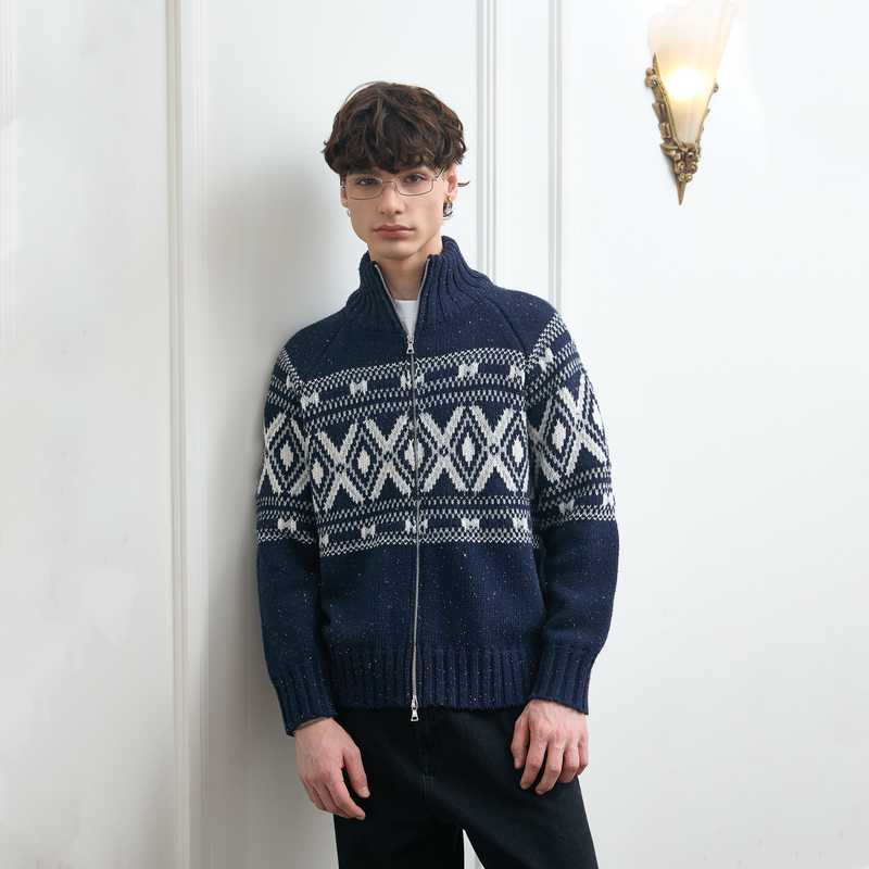Sinonome 1000g Heavyweight/Wool Blend Colorful Dot/Bc Style Fair Isle Raglan Sleeve Zip-Up Sweater Jacket