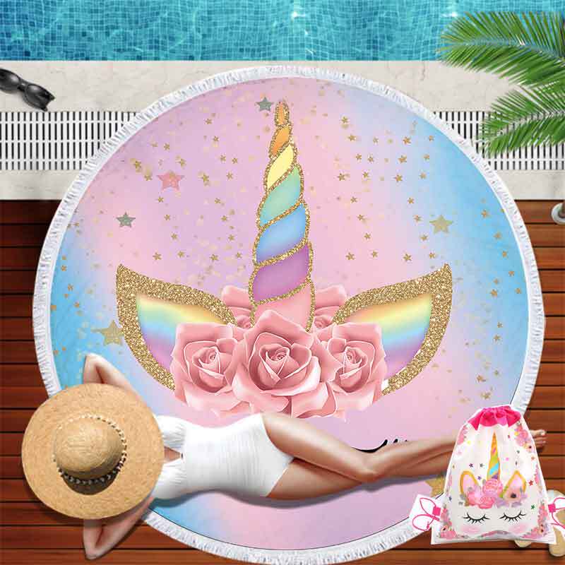 Summer Cartoon Pink Unicorn Round Beach Towel Outdoor Travel Seaside Beach Sports Absorbent Bath Towel Shawl Summer Cartoon Pink Unicorn Round Beach Towel Outdoor Travel Seaside Beach Sports Absorbent Bath Towel Shawl