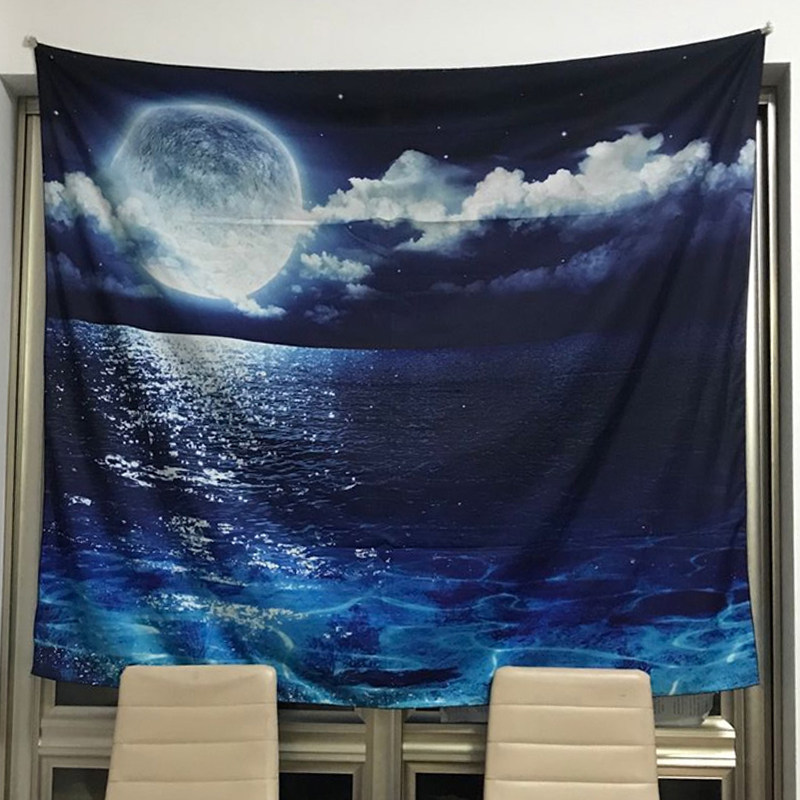 3D ocean background cloth starry sky tapestry Nordic landscape ins hanging cloth Dormitory bedroom decoration selfie curtain wall cloth