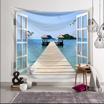 Seaside 3D landscape hanging cloth Photo fresh background cloth ins bed and breakfast hotel decoration cloth tapestry dormitory background wall