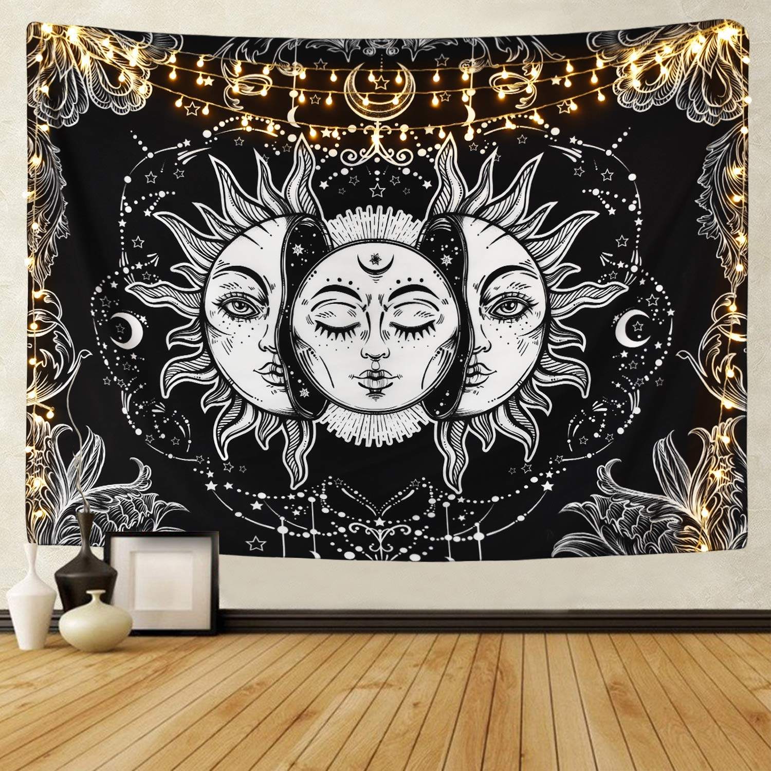 Simple black sun mystery tapestry Living room wall Decorative art hanging cloth ins background cloth wall tablecloth Tapestry