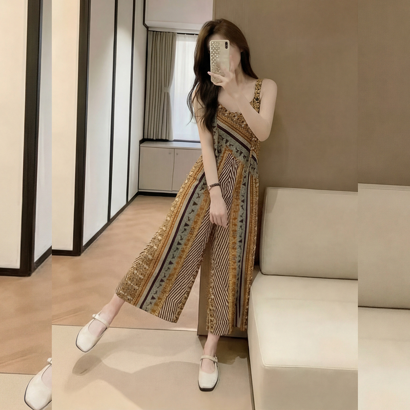 Retro Slim-Fit Stylish New Wide-Leg Jumpsuit Plus-Size Loose Casual Fashion Overalls for Women 2026 Summer