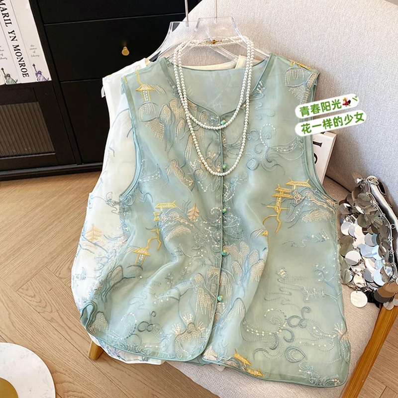 New Chinese-Style Jacquard Embroidered Vest for Women, Summer Fashion Sleeveless Outerwear, Elegant Waistcoat New Chinese-Style Jacquard Embroidered Vest for Women, Summer Fashion Sleeveless Outerwear, Elegant Waistcoat