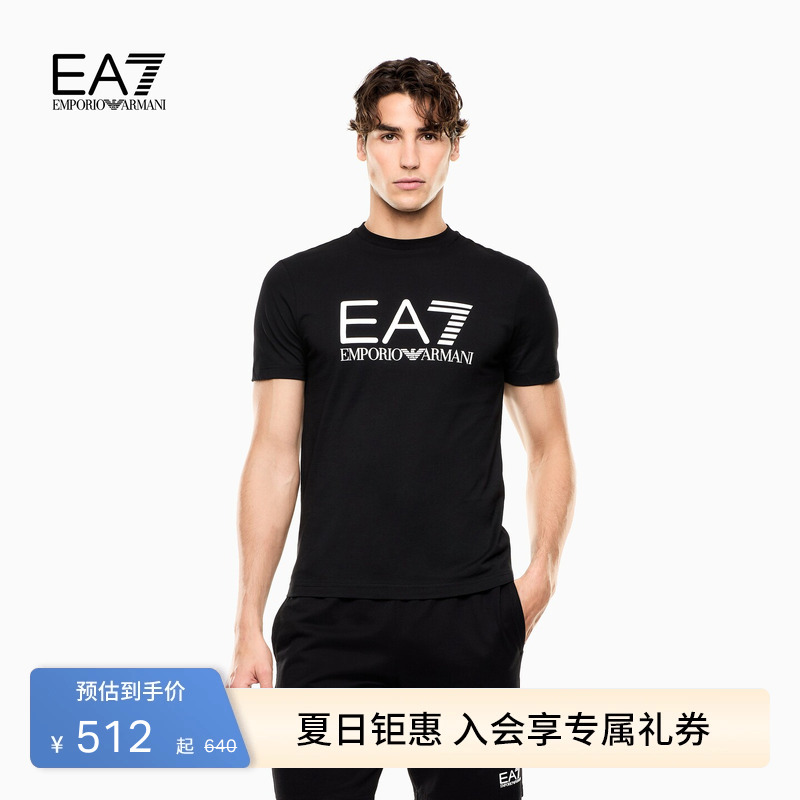 Emporio Armani/Armani Ea7/Spring and Summer New Style Round Neck Short-Sleeved Right-Shoulder Printed T-Shirt for Men and Women Couples