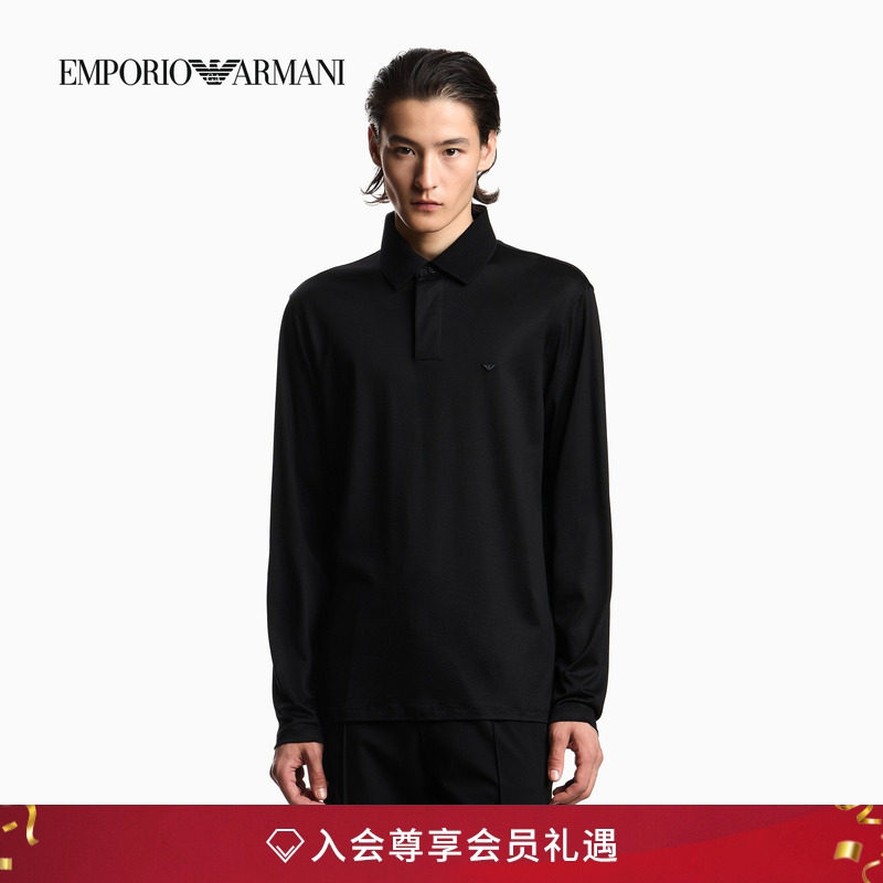 EMPORIO ARMANI/Весенняя новинка от Armani, мужская рубашка поло с длинными рукавами и вышивкой из лиоцеллового хлопка с лацканами Изображение 1