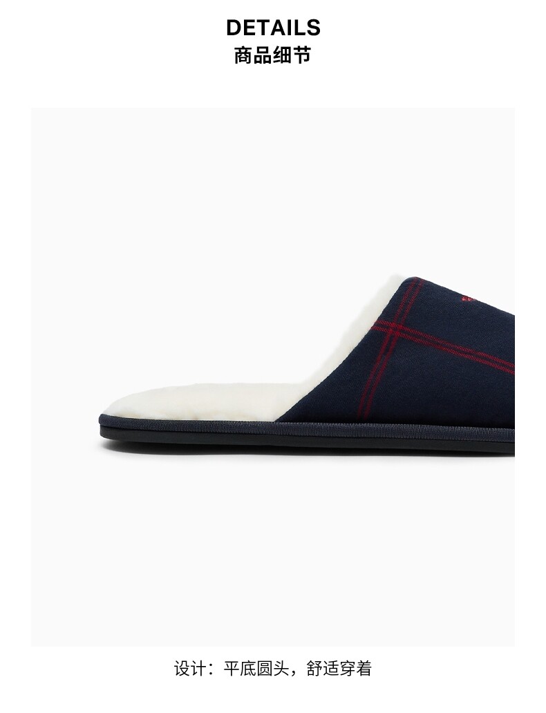 Отдых тапочки emporio armani/阿玛尼秋冬新款男士平底刺绣格纹家居拖鞋官方