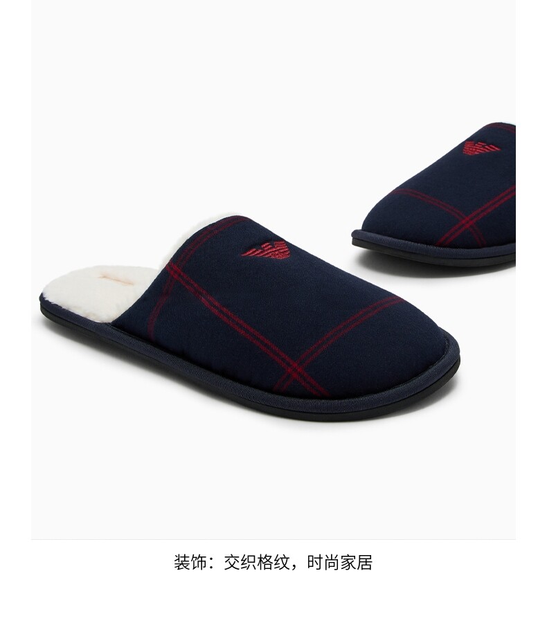 Отдых тапочки emporio armani/阿玛尼秋冬新款男士平底刺绣格纹家居拖鞋官方