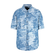EMPORIO ARMANI Armani 2024 summer couple resort style cotton short-sleeved camouflage denim shirt