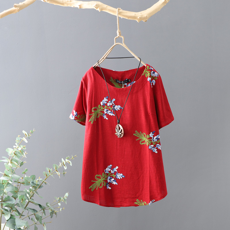 2020 mùa hè mới Floral T-Shirt ngắn tay sauor ngắn vòng cổ áo t-shirt bottomtop