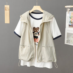 Summer ໃຫມ່ versatile hooded casual sleeveless sun protection vest women's loose waistcoat fashion coat sun protection shirt vest