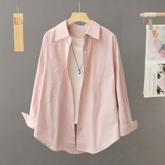 2025秋季新款简约百搭纯色衬衫上衣女装宽松衬衣春秋纯棉外套开衫
