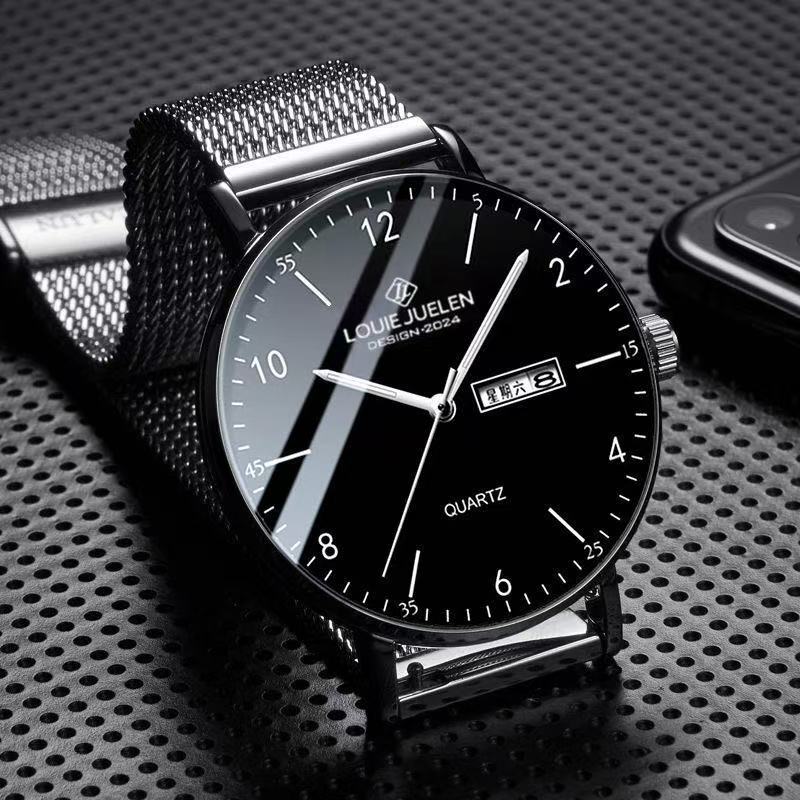 Swiss Genuine Watch Men's Fully Automatic Mechanical Watch Waterproof Luminous Ultra-Thin Leather Strap Quartz Black Warrior Watch