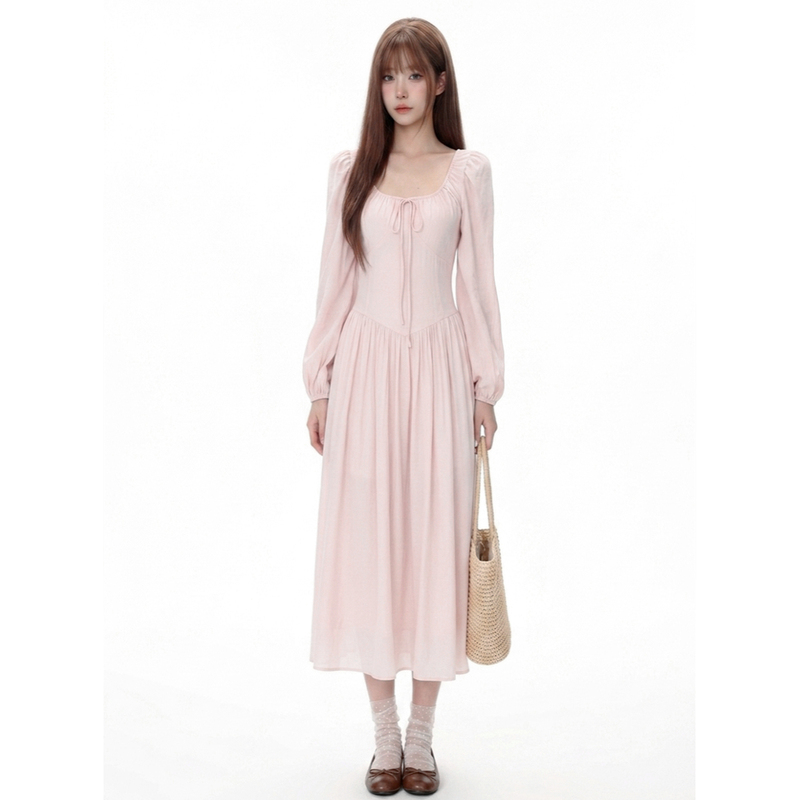 Bubble Cui French-Style First Love Square-Neck Pink Dress for Women, New Summer Waist-Cinching Elegant Long Dress Bubble Cui French-Style First Love Square-Neck Pink Dress for Women, New Summer Waist-Cinching Elegant Long Dress