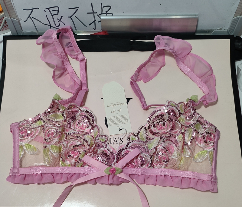 Love and Lemon Pink Embroidered Sequin Unpadded Wireless Bra for Layering