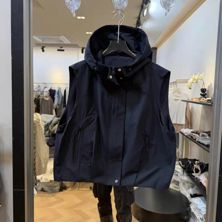 2026 Early Spring New European Style Hooded Casual Workwear Vest for Women, Spring and Autumn Zip-Up Jacket Vest Coat