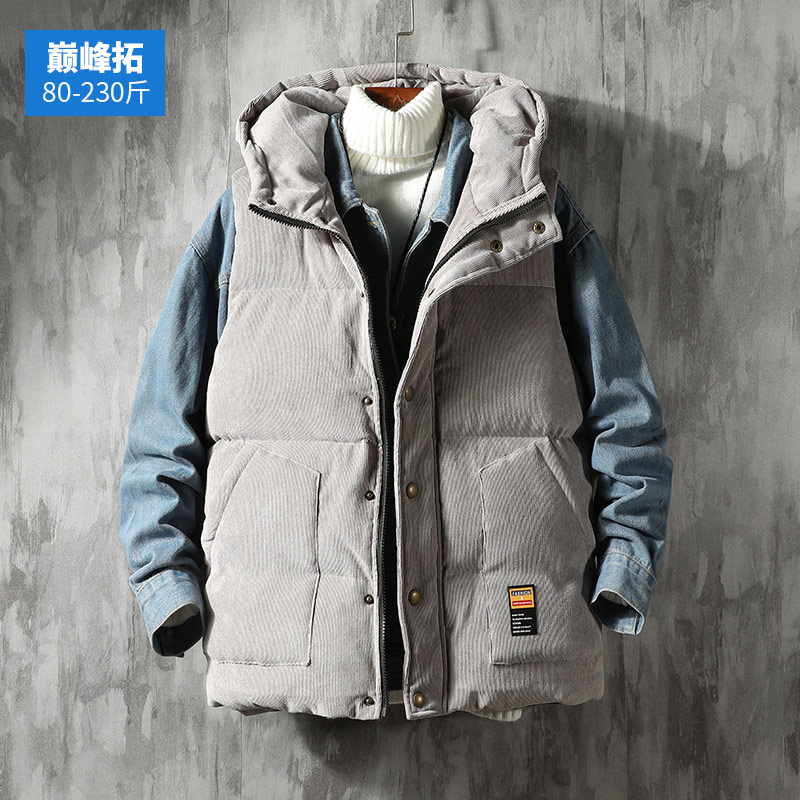 Autumn winter waistcoat for men's cotton padded jacket with thickened lamp core suede vest trendy waistcoat large size and warm waistcoat jacket