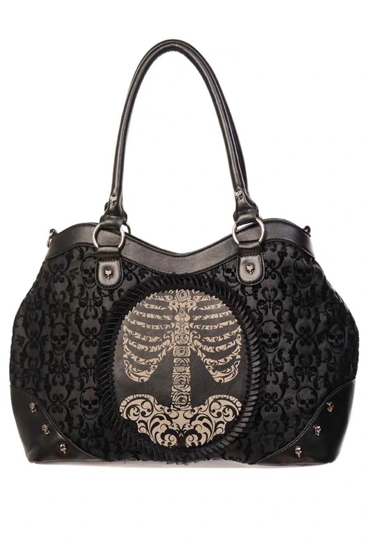 Ghostz In-Stock Banned Uk Original Authentic Punk Skull Rib Skeleton Embroidered Tote Shoulder Bag