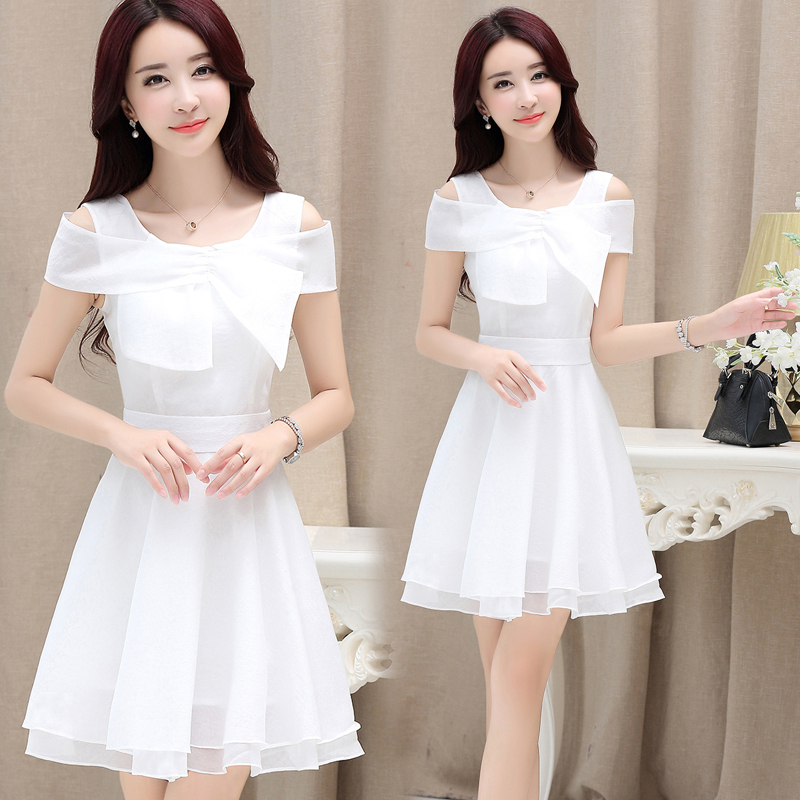 Slim-Fit Chiffon Dress for Women, Slimming, 2026 Summer New Style, Elegant, Waist-Cinching, Petite, Off-Shoulder, Puffy Short Skirt
