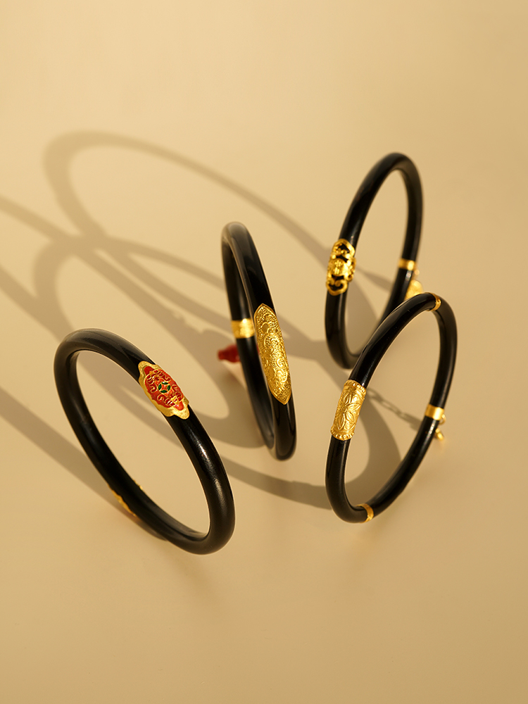 幸運と継続的なゴールドの海の柳のブレスレットはまだ古代ではありません子供のための24Kゴールドの手彫りの刻まれたブラック珊瑚のブレスレット - ブレスレット - 24Kゴールド