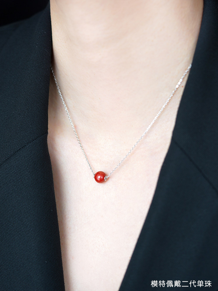 時来運転ネックレス VISHI 天然朱砂 S925純銀 原鉱辰砂 赤色 本命年