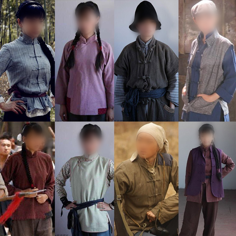 Republic of China Style Film and Television Ancient Costume Female Costumes for Eight Road Guerrillas, Maid, Rural Girl, Cotton and Linen Ensemble Cast, Common People, Village Matriarch's Wife Performance Costumes