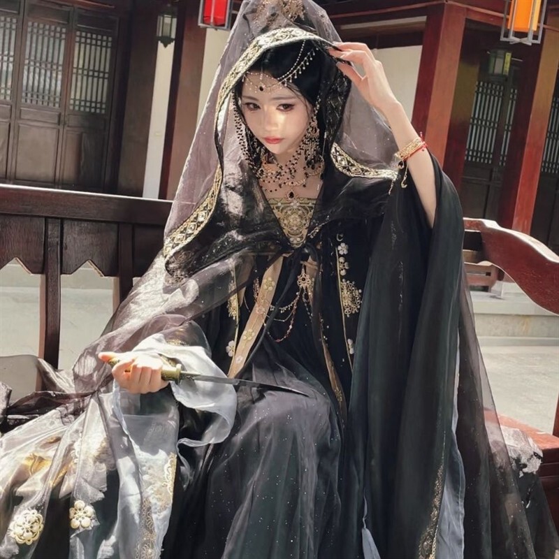 The Romantic of the Mountains and Seas Han Dynasty Black and Red Gorgeous Tang Style Chest-Length Skirt Embroidered Large Sleeve Cloak Han Dynasty Daily Super Fairy Clothing The Romantic of the Mountains and Seas Han Dynasty Black and Red Gorgeous Tang Style Chest-Length Skirt Embroidered Large Sleeve Cloak Han Dynasty Daily Super Fairy Clothing