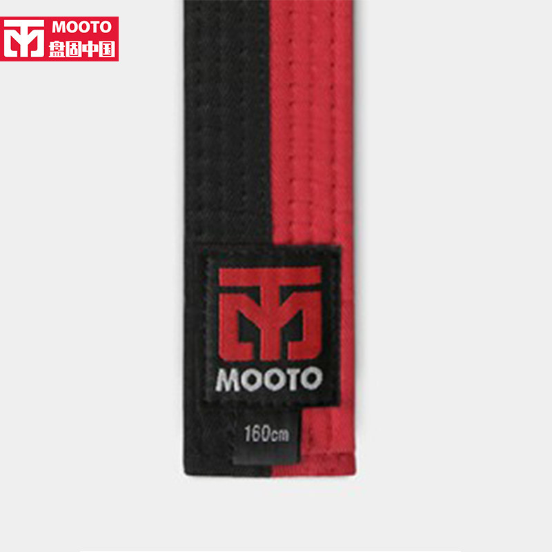 MOOTO POOM red and black half ribbon Taekwondo belt Children's taekwondo belt belt embroidered word laser anti-counterfeiting
