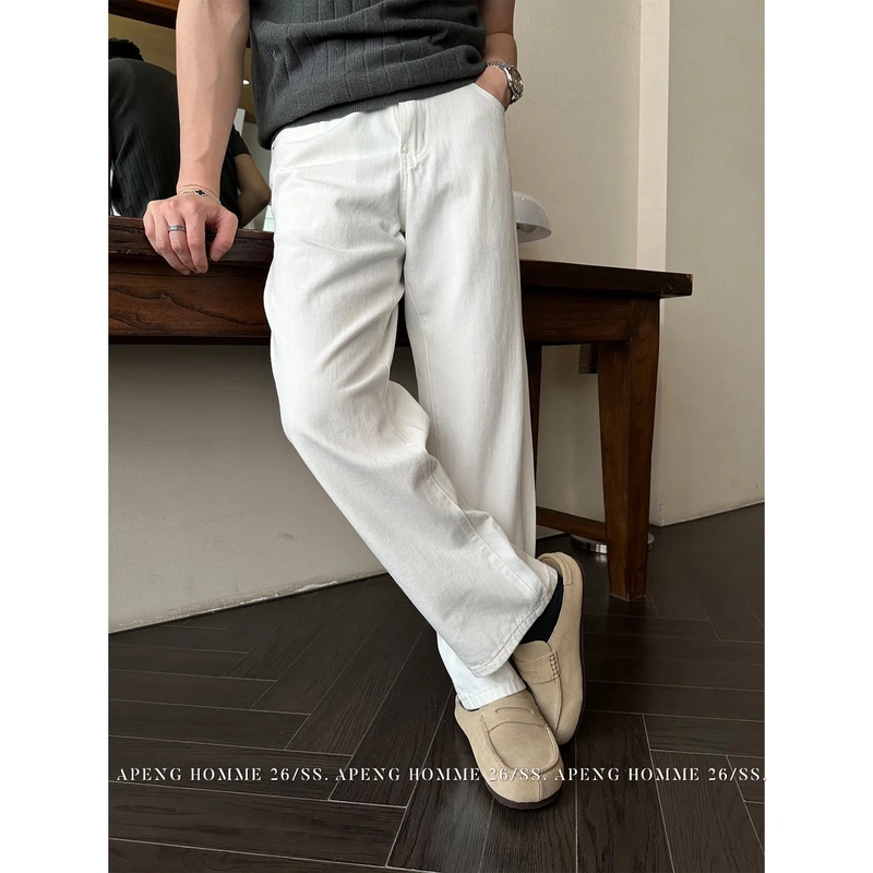 Apeng Spring/Summer Lightweight Classic Black and White Minimalist Old Money High-End Loose Washed Straight-Leg Jeans # 0022