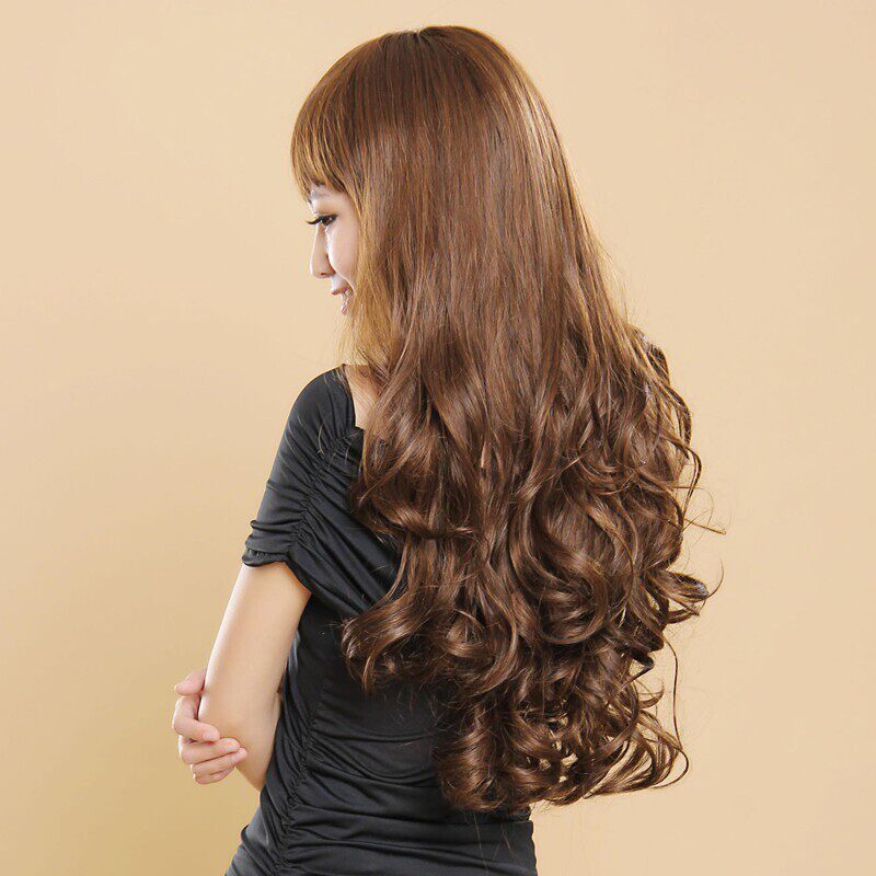 气质自然假发女式女生假头发披肩发中长卷发齐刘海梨头黑色棕色
