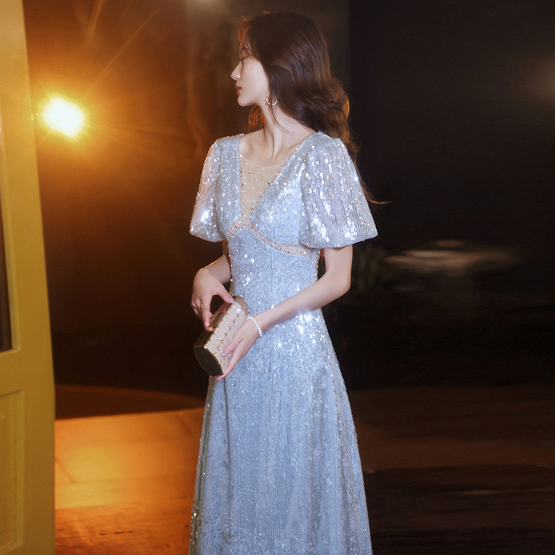 Sequin Evening Dress for Women, Banquet, Light Luxury, Niche, High-End, Blue, 2026 New Style, Host, Sophisticated Performance Dress Sequin Evening Dress for Women, Banquet, Light Luxury, Niche, High-End, Blue, 2026 New Style, Host, Sophisticated Performance Dress