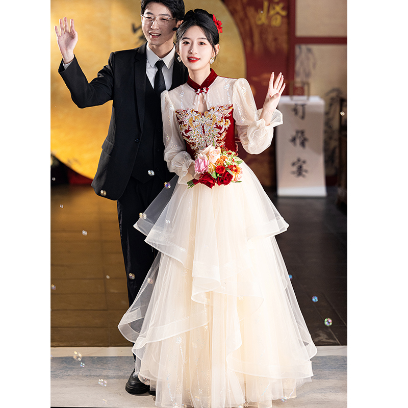 Qipao Toast Dress Bride 2026 New Red Wedding Dress Female Engagement Wedding Dress New Chinese Style High-End Gauze Skirt
